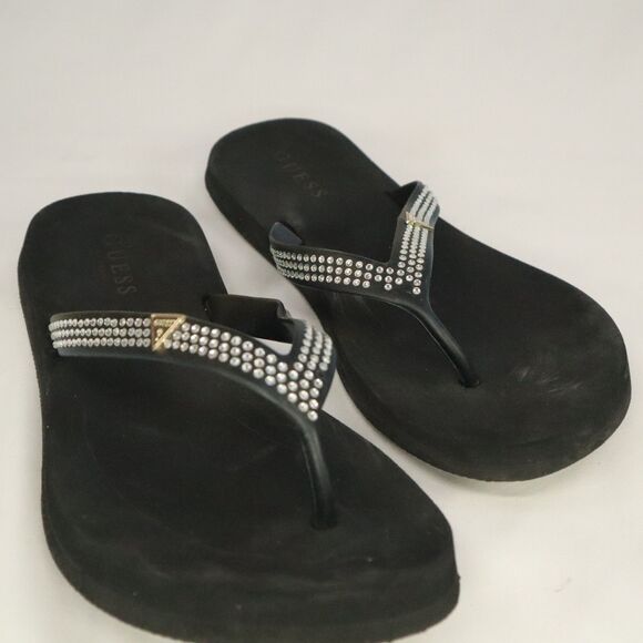Guess Black And Rhinestone Flip Flop Sandal Size 10 - Picture 5 of 11